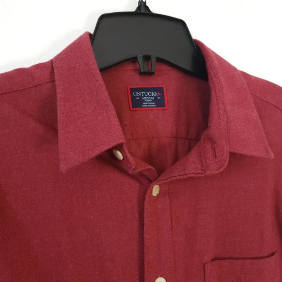 Untuckit 100% Cotton Red Flannel Button Down Long Sleeve Slim Fit Shirt - Picture 3 of 7